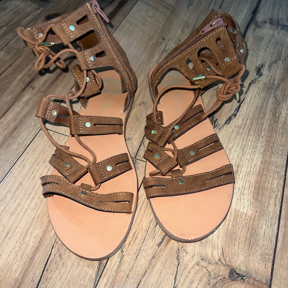 brown lacey sandals